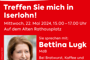 Terminankündigung: Dialogtour mit der Bundestagsabgeordneten Bettina Lugk  in Iserlohn, 22. Mai 2024, 15-17 Uhr